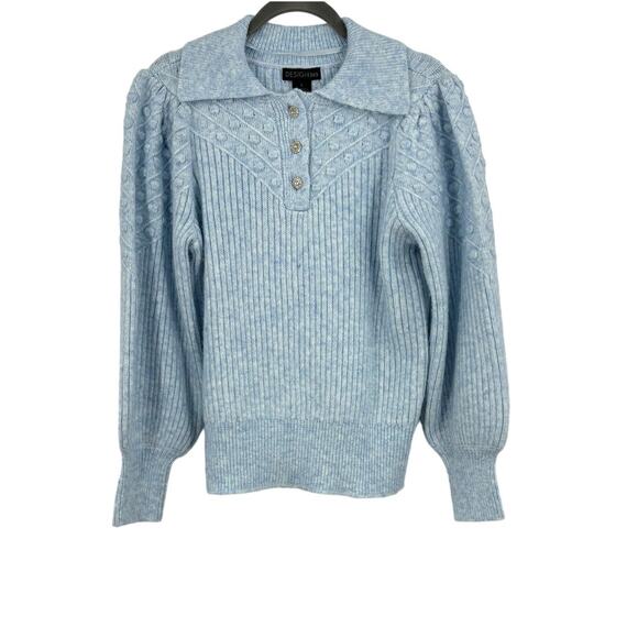Design 365 Sweater S Blue Ribbed Pullover Balloon Sleeves Preppy NEW Retro Twee - Picture 1 of 7